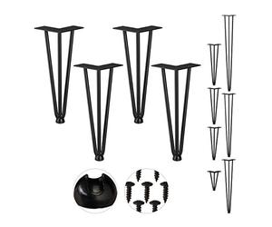 Relaxdays Pack 4 Patas Horquilla para Mesas, Muebles, Hairpin Legs, 3 Barras Metálicas, Acero y Goma, 30 cm Alto, Negro