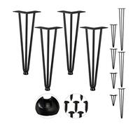 Relaxdays Pack 4 Patas Horquilla para Mesas, Muebles, Hairpin Legs, 3 Barras Metálicas, Acero y Goma, 36 cm Alto, Negro