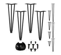 Relaxdays Pack 4 Patas Horquilla para Mesas, Muebles, Hairpin Legs, 3 Barras Metálicas, Acero y Goma, 40 cm Alto, Negro