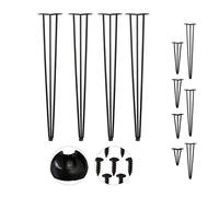 Relaxdays Pack 4 Patas Horquilla para Mesas, Muebles, Hairpin Legs, 3 Barras Metálicas, Acero y Goma, 86 cm Alto, Negro