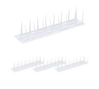 Relaxdays Pack 4 Pinchos Antipalomas, 9 x 40 x 9,5 cm, Púas Ahuyentar Palomas, Balcón o Techo, 3 Filas, Plástico, Blanco