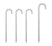 Relaxdays Pack 4 Piquetas de Camping, Estacas Tienda de Campaña, Clavijas Suelo, 38,5 cm, Acero Resistente, Plateado