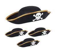Relaxdays Pack 4 Sombreros Pirata, Gorros Corsario para Disfraz, Halloween, Fiestas, Contorno de 58 cm, Unisex, Negro