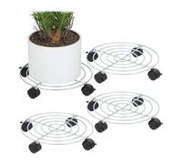 Relaxdays Pack 4 Soportes para Macetas con Ruedas, Ø 32 cm, Platos para Tiestos Plantas, Acero, Interiores, Plateado