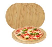 Relaxdays Pack 4 Tablas Pizza, Bambú Natural, Ø 32 cm, Platos Redondos Servir y Cortar, Tableros Madera Quesos, Natural