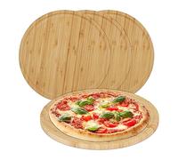 Relaxdays Pack 4 Tablas Pizza, Bambú Natural, Ø 32 cm, Platos Redondos Servir y Cortar, Tableros Madera Quesos, 32 Centimeters cm