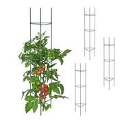 Relaxdays Pack 4 Tutores, 90 x 16 x 16 cm, Flores y Plantas Útiles, Metal y Plástico, Soportes Tomateras, Verde, Acero