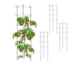 Relaxdays Pack 4 Tutores Plantas, Soporte 91 cm, Guía para Trepadoras de Metal, Tomates, Pepinos, Rosas, Redondo, Verde