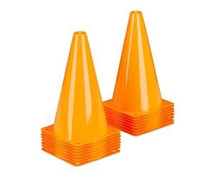 Relaxdays Pack 48 Conos de Entrenamiento, Pilones Señalización, Marcadores de Entrenamiento Fútbol, 23 cm, Naranja