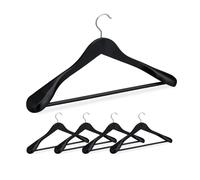 Relaxdays Pack 5 Perchas Traje Anchas, Colgadores Chaquetas, Pantalones, Madera-Metal, 24x44,5x5,5 cm, Negro