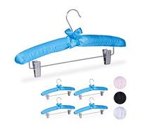 Relaxdays Pack 5 Perchas Forradas Raso, Vintage, Pinzas Ajustables, Gancho Giratorio, 19,5x38x3,5 cm, Azul
