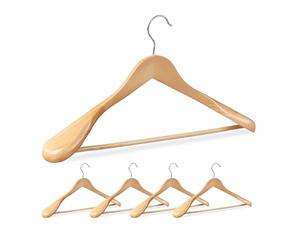 Relaxdays Pack 5 Perchas Traje Anchas, Colgadores Chaquetas, Pantalones, Madera-Metal, 24x44,5x5,5 cm, Natural