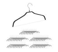 Relaxdays Pack 50 Perchas Ropa Antideslizantes, Metal-PVC, Negro, 21 x 42 x 1 cm