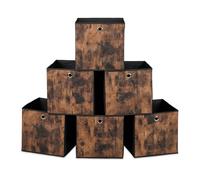 Relaxdays Cajas de Almacenaje Tela, Pack de 6, 33 x 33 x 33 cm, Efecto Madera, Organizadores Plegables, Negro y Marrón