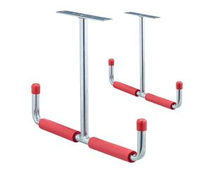 Relaxdays Pack 6 Ganchos de Techo para Garaje, Forma de T, hasta 25 kg, Acero con Acolchado, 30x42 cm, Plateado y Rojo