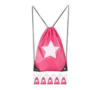 Relaxdays Pack 6 Mochilas Cuerdas, Diseño Estrella, Saco Bolsa Deporte, Hipster, Festival, Poliéster, 39 x 29 cm, Rosa