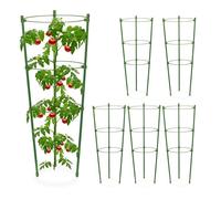 Relaxdays Tutores para Tomates, Pack de 6, Soportes Entutorar Plantas, 3 Anillos, 45 x 18 cm, Metal y Plástico, Verde