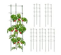 Relaxdays Pack 6 Tutores Plantas, 90 cm Alto, Soporte Enredaderas 4 Anillos, Guía Trepadoras, Metal y Plástico, Verde, Acero