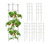 Relaxdays Pack 6 Tutores Plantas, 90 cm Alto, Soporte Enredaderas 4 Anillos, Guía Trepadoras, Metal y Plástico, Verde