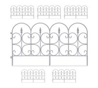 Relaxdays Pack 6 Vallas de Jardín, Paneles Plástico, 38 x 68,5 cm c/u, Bordes Decorativos Césped con Estaca, Retro, Gris