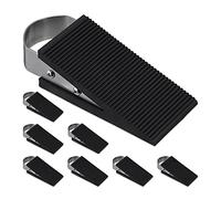 Relaxdays Pack 8 Cuñas para Puerta, Topes Puerta, Goma y Acero Inoxidable, 3x5x12 cm, Antideslizantes, Negro y Plateado