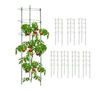 Relaxdays Pack 8 Tutores Plantas, 90 cm Alto, Soporte Enredaderas 4 Anillos, Guía Trepadoras, Metal y Plástico, Verde, Acero