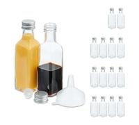 Relaxdays Pack Botellitas de Cristal, 16 Mini Botellas para Rellenar, 50 ml, Tapa Rosca y Tapón, Transparente/Plateado