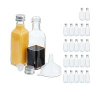 Relaxdays Pack Botellitas de Cristal, 24 Mini Botellas para Rellenar, 50 ml, Tapa Rosca y Tapón, Transparente/Plateado