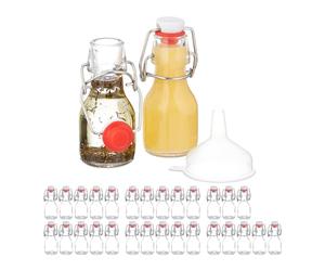 Relaxdays Pack Botellitas de Cristal, 50 ml, 30 Mini Botellas para Rellenar Licor o Aceite, Tapa Mecánica, Transparente