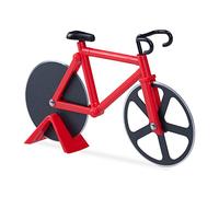 Relaxdays Pack de 10 Cortadores de Pizza Bicicleta, Acero Inoxidable, Rojo, 11,5 x 18 x 3 cm