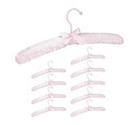 Relaxdays Pack de 10 Perchas Forradas de Raso con Lazo Decorativo, Giratorias, Madera-Tela-Metal, 38 cm de Ancho, Rosa
