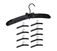Relaxdays Pack de 10 Perchas Forradas de Raso con Lazo Decorativo, Madera-Tela-Metal, 38 cm de Ancho, Negro