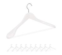 Relaxdays Pack de 10 Perchas Traje Anchas, para Chaquetas, Abrigos o Vestidos, Madera, 45 cm de Ancho, Blanco