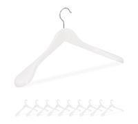 Relaxdays Pack de 10 Perchas Traje Anchas, para Chaquetas, Abrigos o Vestidos, de Madera, 45 cm de Ancho, Blanco