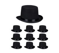 Relaxdays Pack de 10 sombreros de copa negro