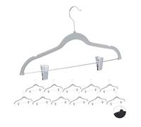 Relaxdays Pack de 12 Perchas Ropa Terciopelo con Pinzas y Giro de 360º, Metal, 43 cm, Gris