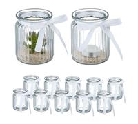 Relaxdays Pack de 12 portavelas transparentes blanco,transparente