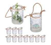 Relaxdays Pack de 12 portavelas vintage marrón claro,transparente