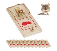 Relaxdays Pack de 12 Trampas Ratas y Ratones Reutilizables, Madera y Metal, Marrón, 2 x 10 x 4,5 cm