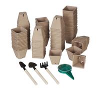 Relaxdays Pack de 120 semilleros con herramientas verde oscuro,marrón claro,negro