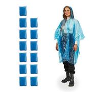 Relaxdays Pack de 13 Chubasqueros, Capas Impermeables con Capucha, Ponchos Lluvia Desechables, Unisex, Plástico, Azul