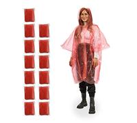 Relaxdays Pack de 13 Chubasqueros, Capas Impermeables con Capucha, Ponchos Lluvia Desechables, Unisex, Plástico, Rojo, 13er Set