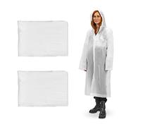 Relaxdays Pack de 2 Chubasqueros, Impermeables con Capucha, Ponchos Lluvia Reutilizables, Hombre y Mujer, Largos, Blanco