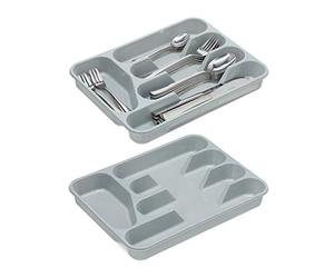 Relaxdays Pack de 2 Cuberteros, Organizador Cubiertos Cajón, Bandeja con 5 Compartimentos, Plástico, 4x25x33 cm, Gris