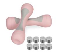Relaxdays Pesas Ajustables, Pack de 2, Mancuernas Regulables 1kg, 1,5kg, 2kg, de Goma, Pesos para Mujeres, Rosa/Gris