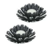 Relaxdays Pack de 2 portavelas en forma de flor negro,plata