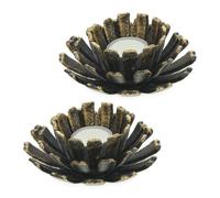 Relaxdays Pack de 2 portavelas en forma de flor oro,negro