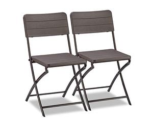 Relaxdays Pack de 2 Sillas Plegables de Jardín y Terraza, Plástico y Hierro, Marrón, 82 x 43,5 x 47 cm