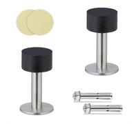 Relaxdays Pack de 2 topes para puerta de goma negro,plata