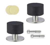 Relaxdays Pack de 2 topes para puerta de goma negro,plata